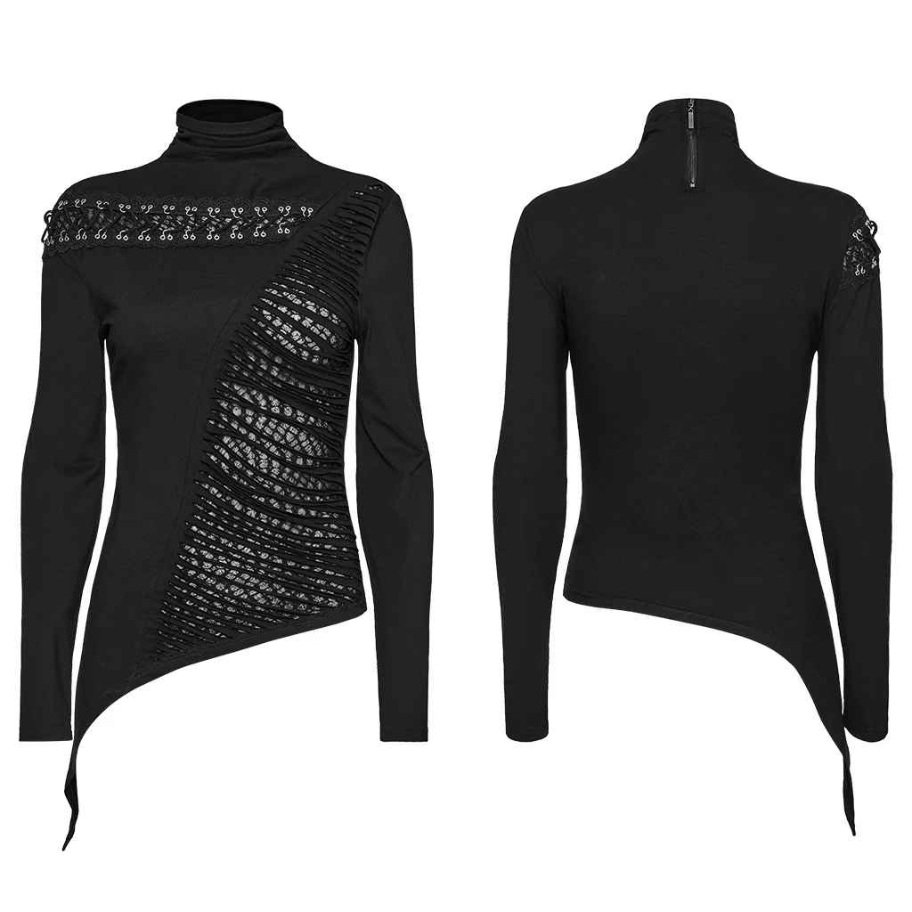 OT-952TCF Edgy Asymmetrical Cutout Rivet Punk T-Shirts Fashion - Image 6