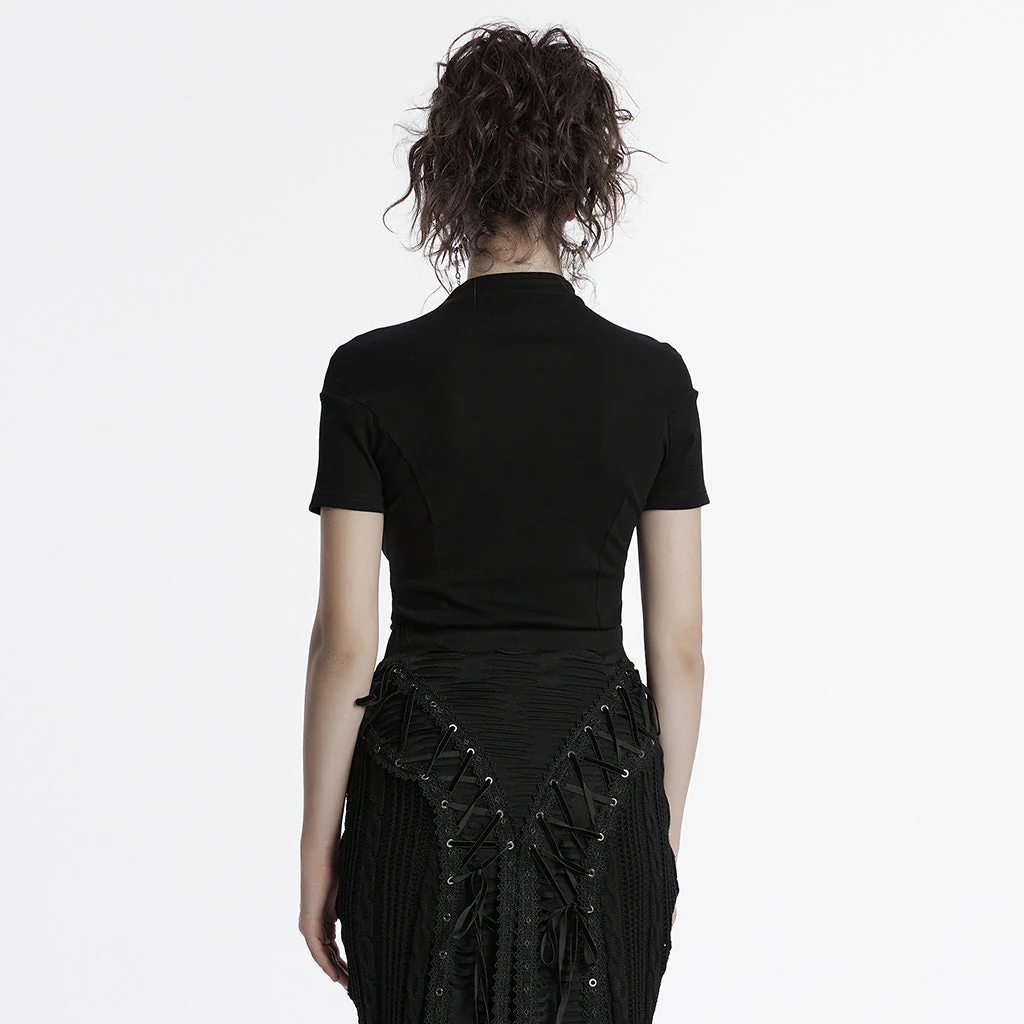 OT-955TDF Gothic T-Shirts Black Mesh Panel Lace-Up Design - Image 13