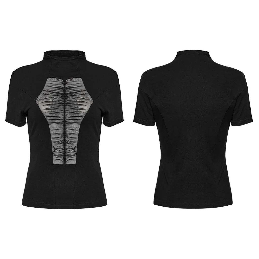 OT-955TDF Gothic T-Shirts Black Mesh Panel Lace-Up Design - Image 15