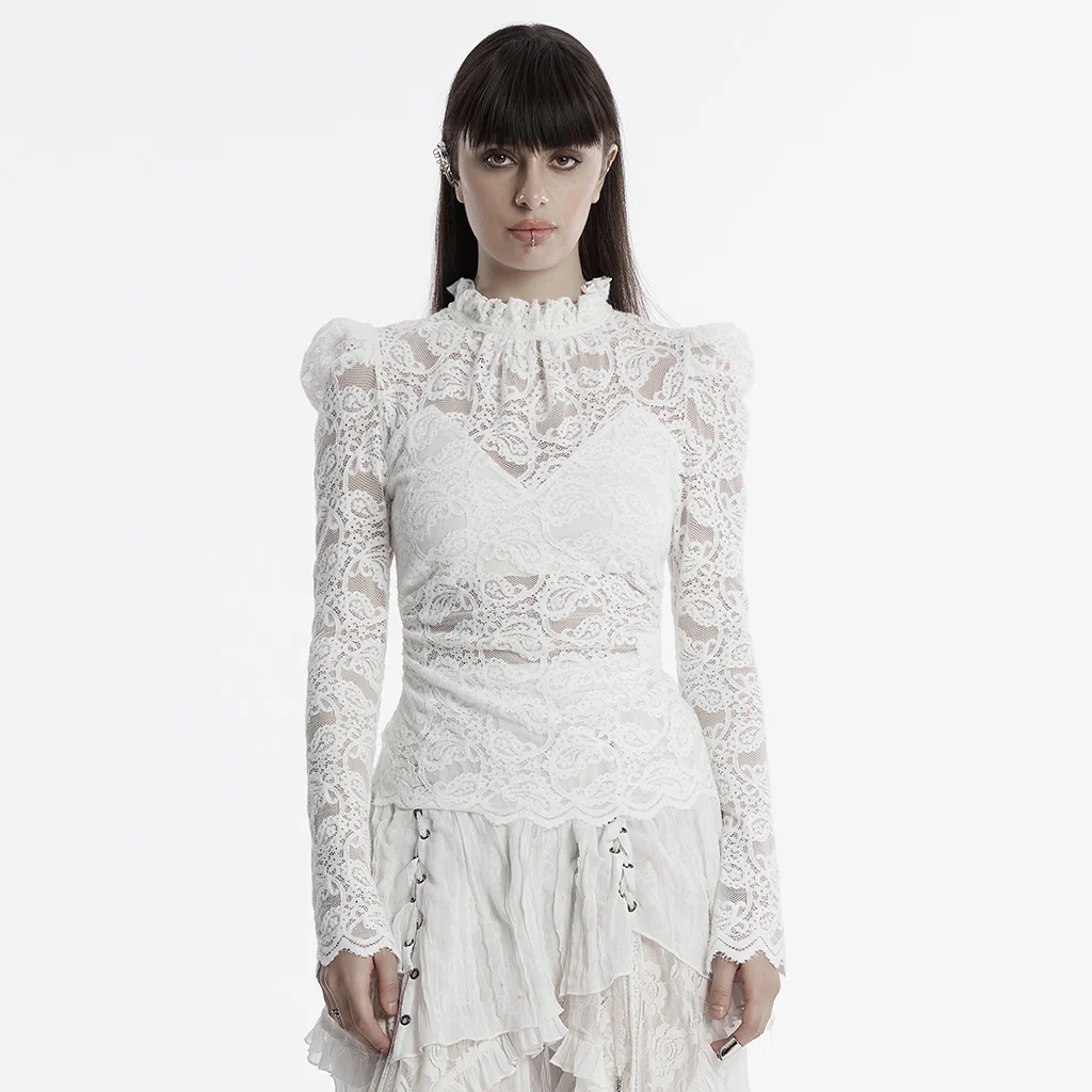 OT-963TCF Gothic Lace T-Shirts Vintage Black Long Sleeve Elegance - Image 12