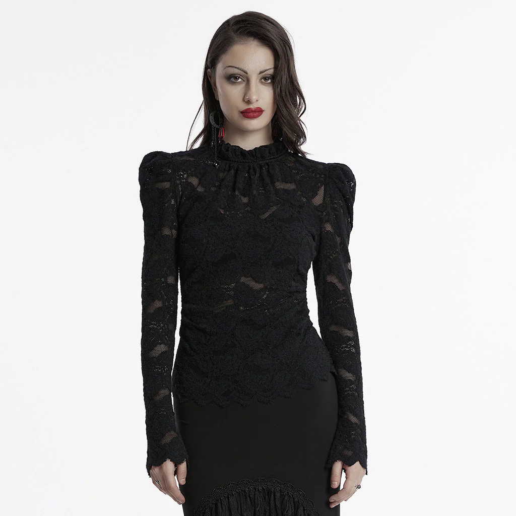 OT-963TCF Gothic Lace T-Shirts Vintage Black Long Sleeve Elegance - Image 19