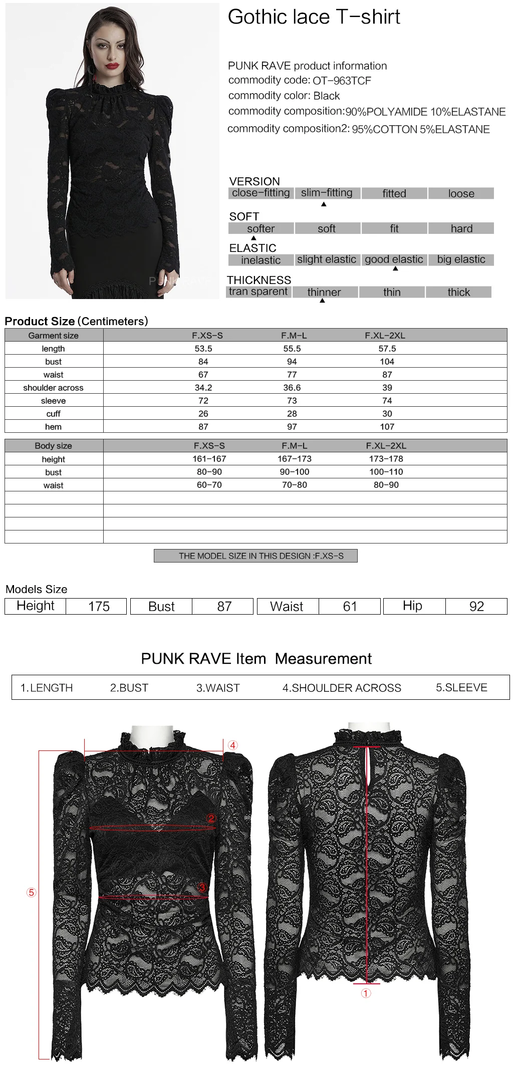 OT-963TCF Gothic Lace T-Shirts Vintage Black Long Sleeve Elegance - Image 2