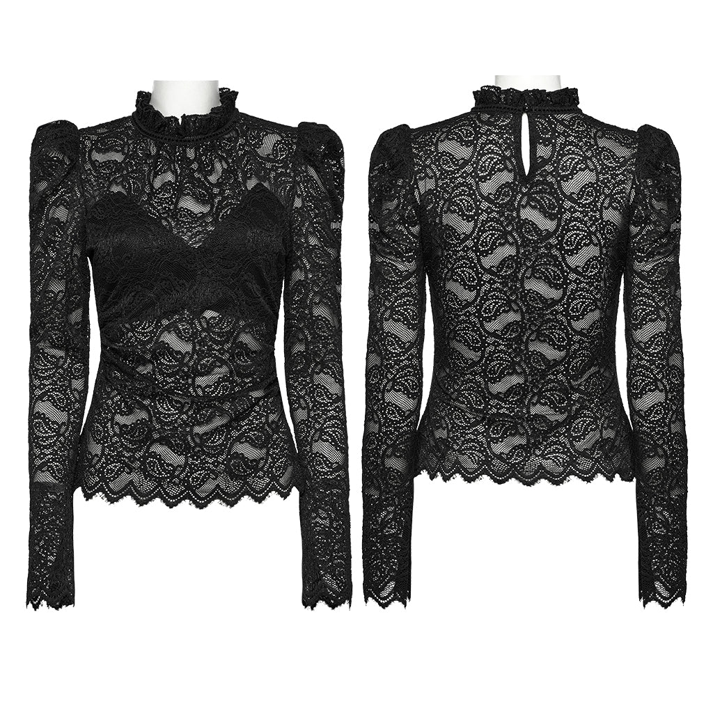 OT-963TCF Gothic Lace T-Shirts Vintage Black Long Sleeve Elegance - Image 23