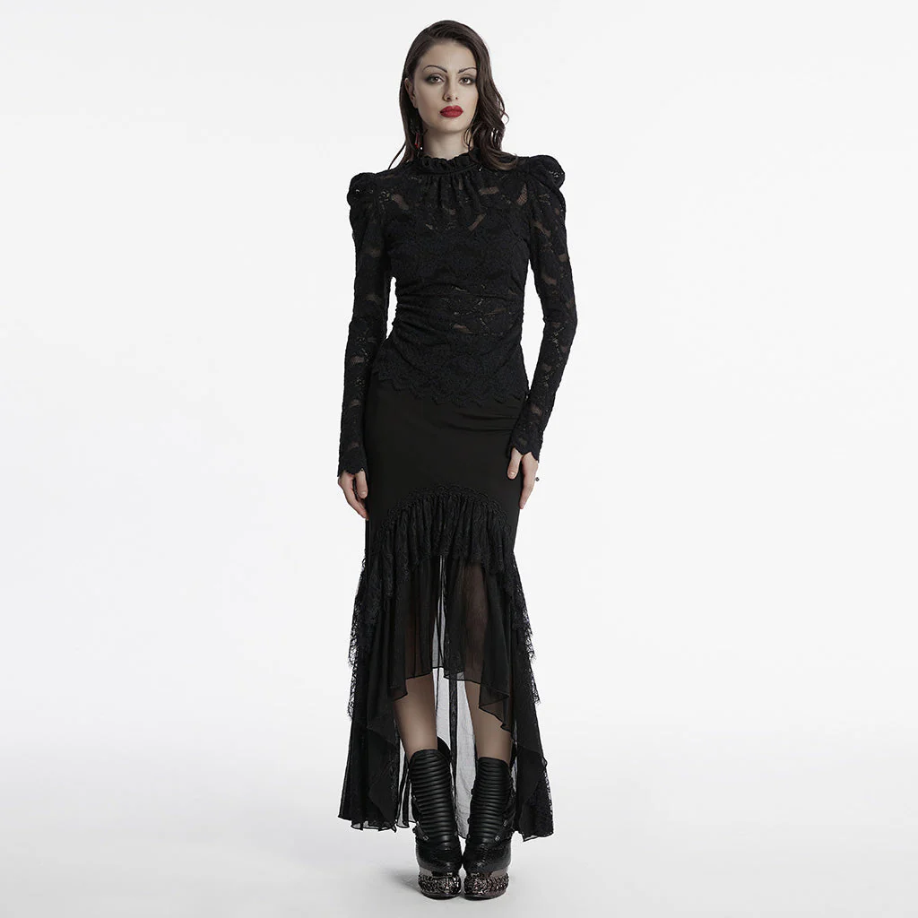 OT-963TCF Gothic Lace T-Shirts Vintage Black Long Sleeve Elegance - Image 40