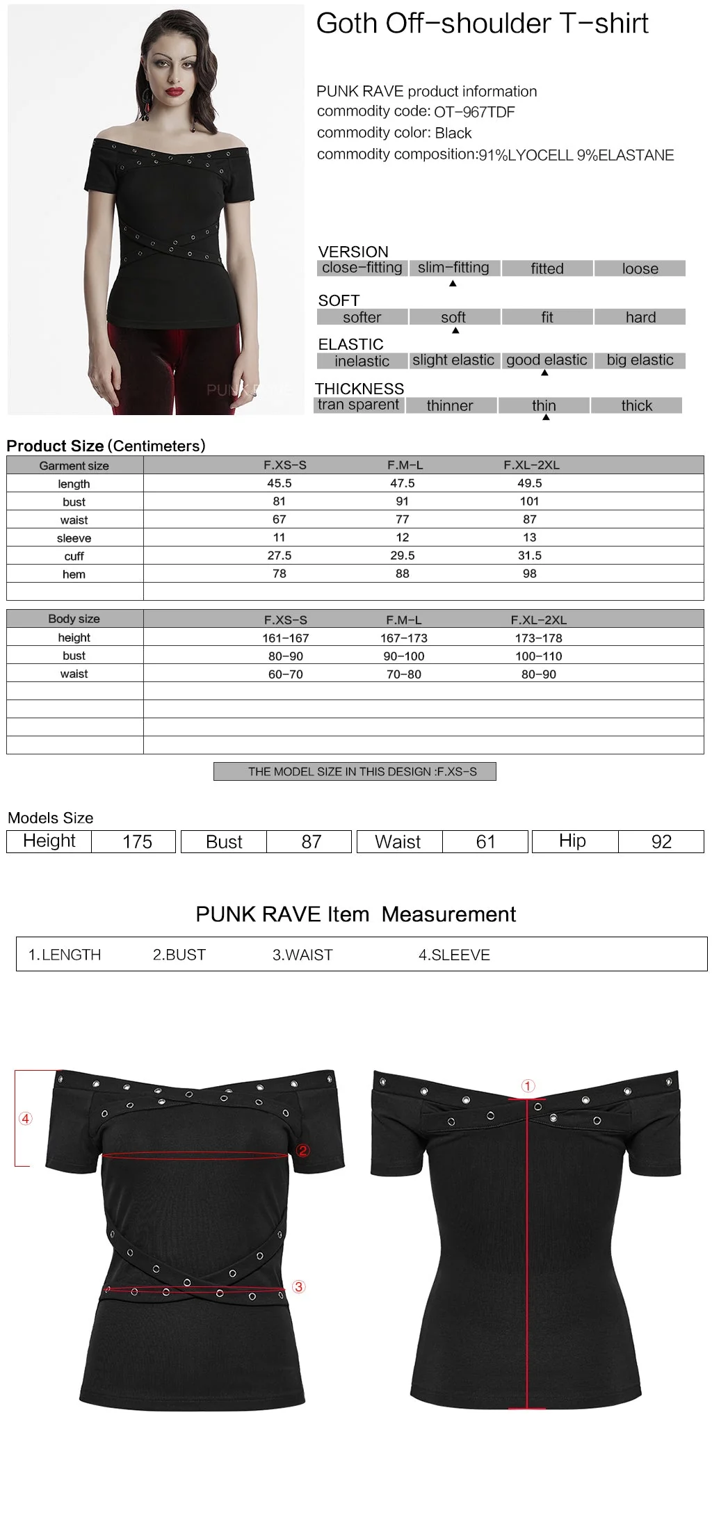 OT-967TDF Edgy Off-Shoulder Gothic T-Shirts with Eyelet Detailing - Image 11