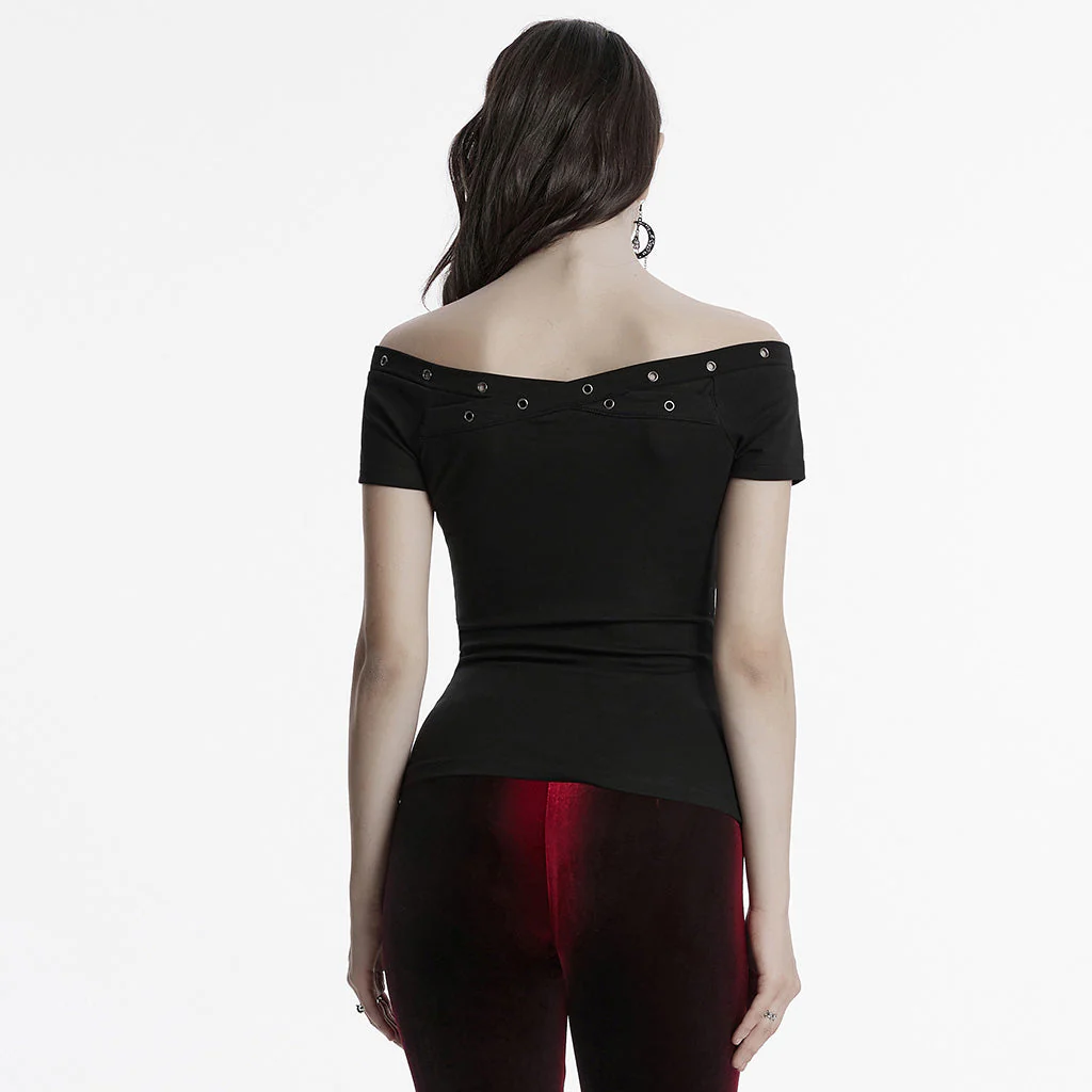 OT-967TDF Edgy Off-Shoulder Gothic T-Shirts with Eyelet Detailing - Image 13