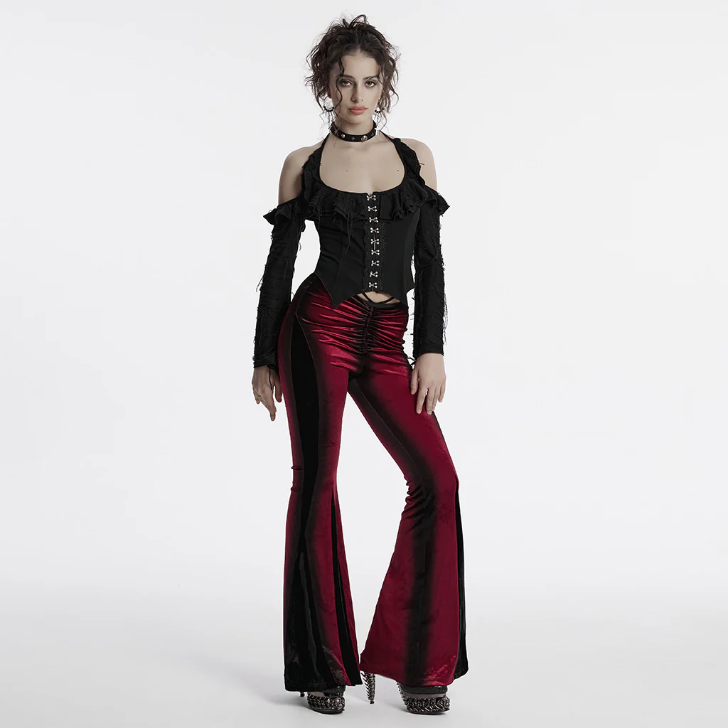 OT-970TCF Gothic Shirt Cold Shoulder Corset Style Lace Detail Top - Image 5