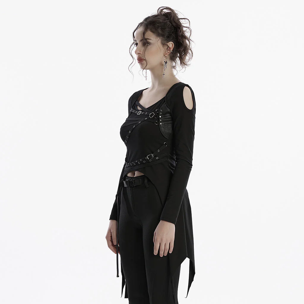 OT-971TCF Edgy Black Strapped Punk T-Shirts Long Sleeve Design - Image 13