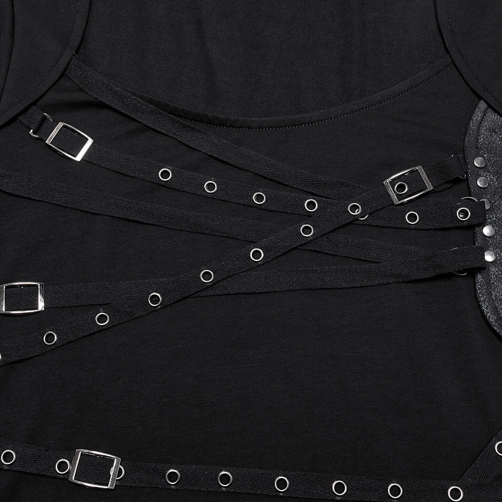 OT-971TCF Edgy Black Strapped Punk T-Shirts Long Sleeve Design - Image 17