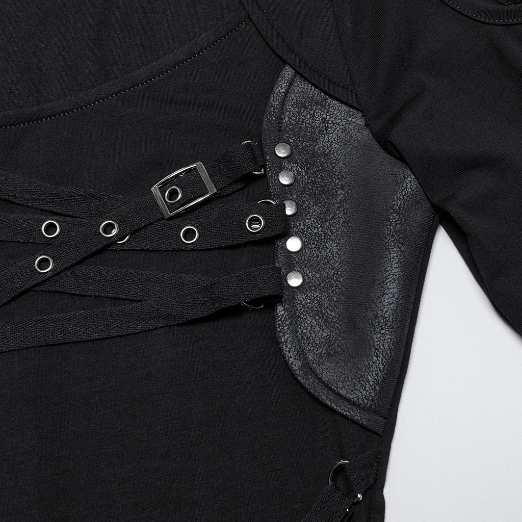 OT-971TCF Edgy Black Strapped Punk T-Shirts Long Sleeve Design - Image 8