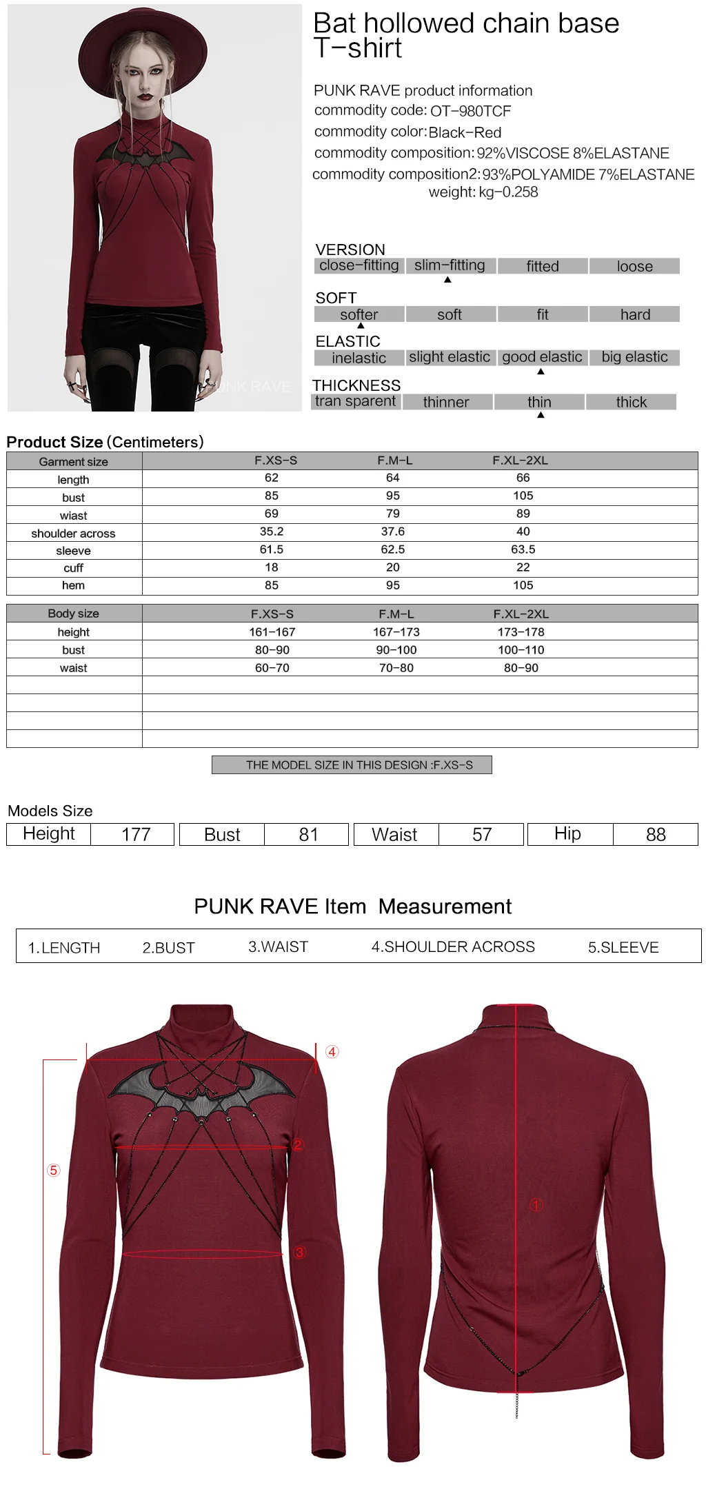 OT-980TCF Edgy Gothic T-Shirt with Chains and Sheer Bat Design - Image 11