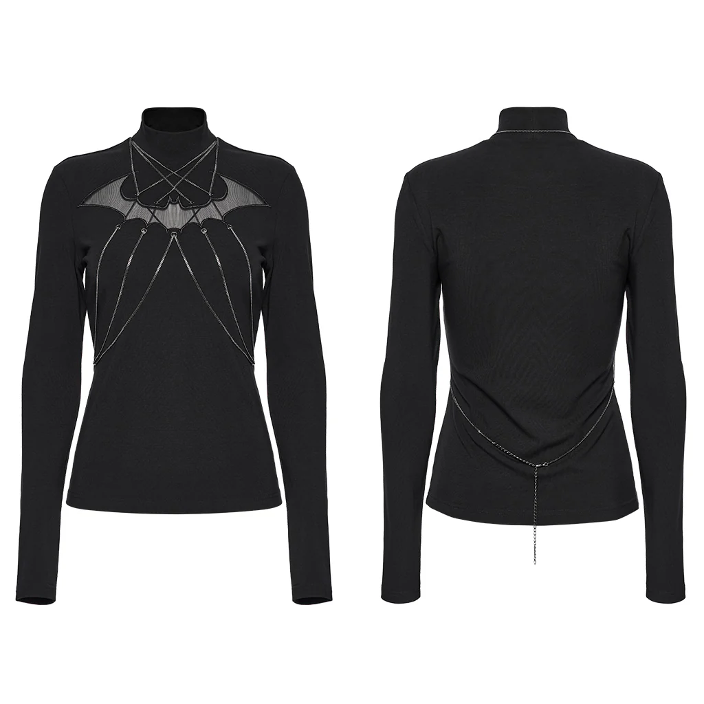 OT-980TCF Edgy Gothic T-Shirt with Chains and Sheer Bat Design - Image 6