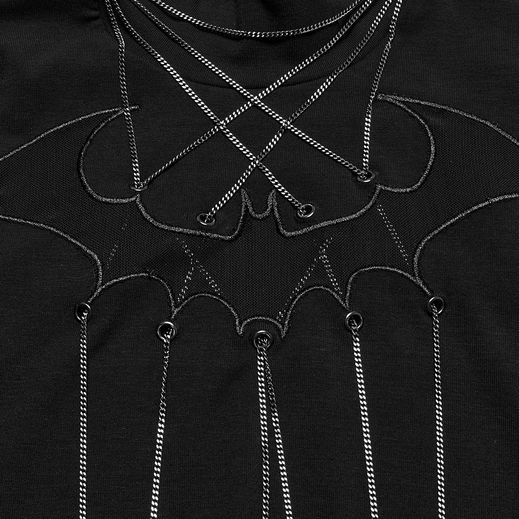 OT-980TCF Edgy Gothic T-Shirt with Chains and Sheer Bat Design - Image 8