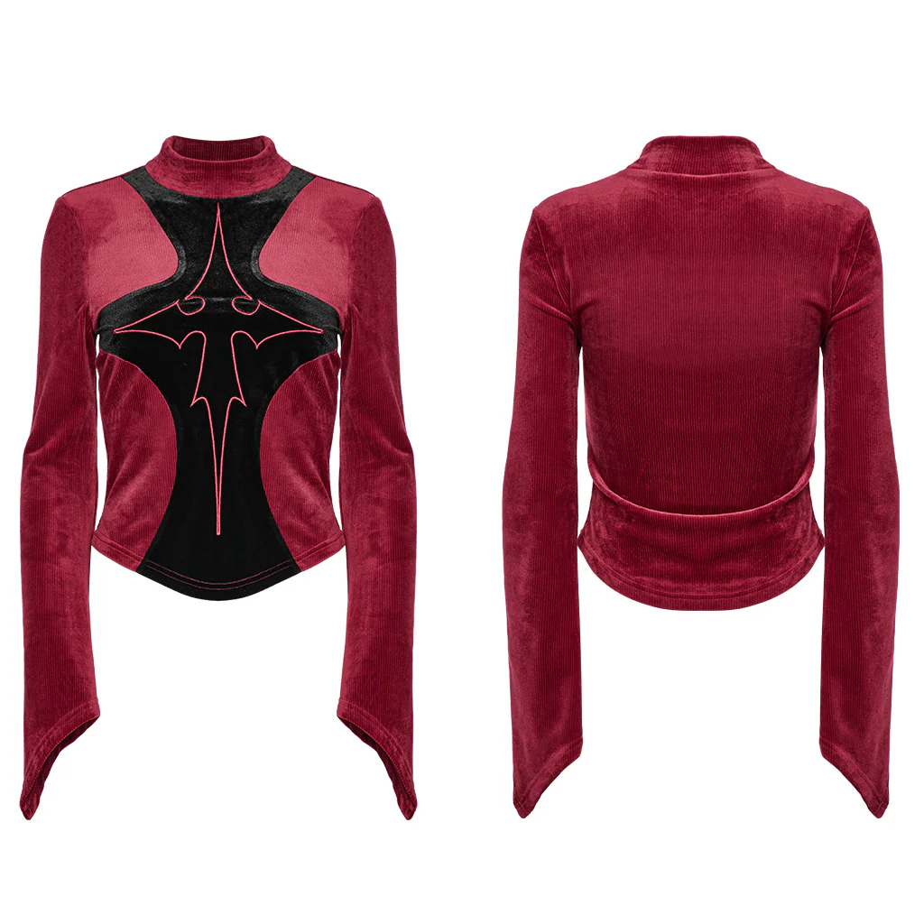 OT-983TCF Gothic T-Shirts Black Velvet Top Red Symbolic Design - Image 11