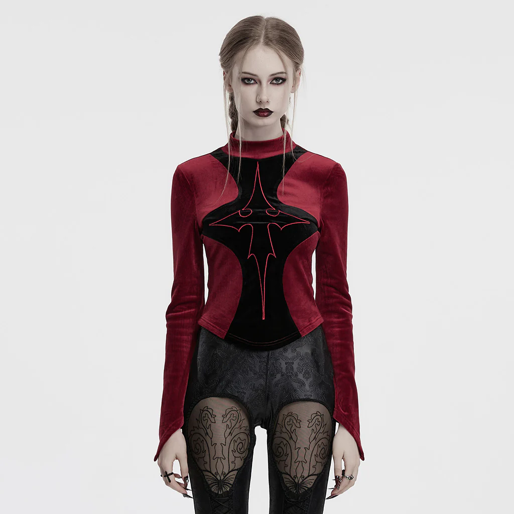 OT-983TCF Gothic T-Shirts Black Velvet Top Red Symbolic Design - Image 13