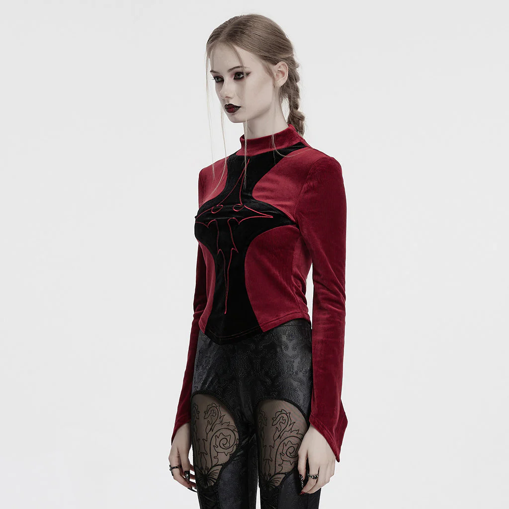 OT-983TCF Gothic T-Shirts Black Velvet Top Red Symbolic Design - Image 32