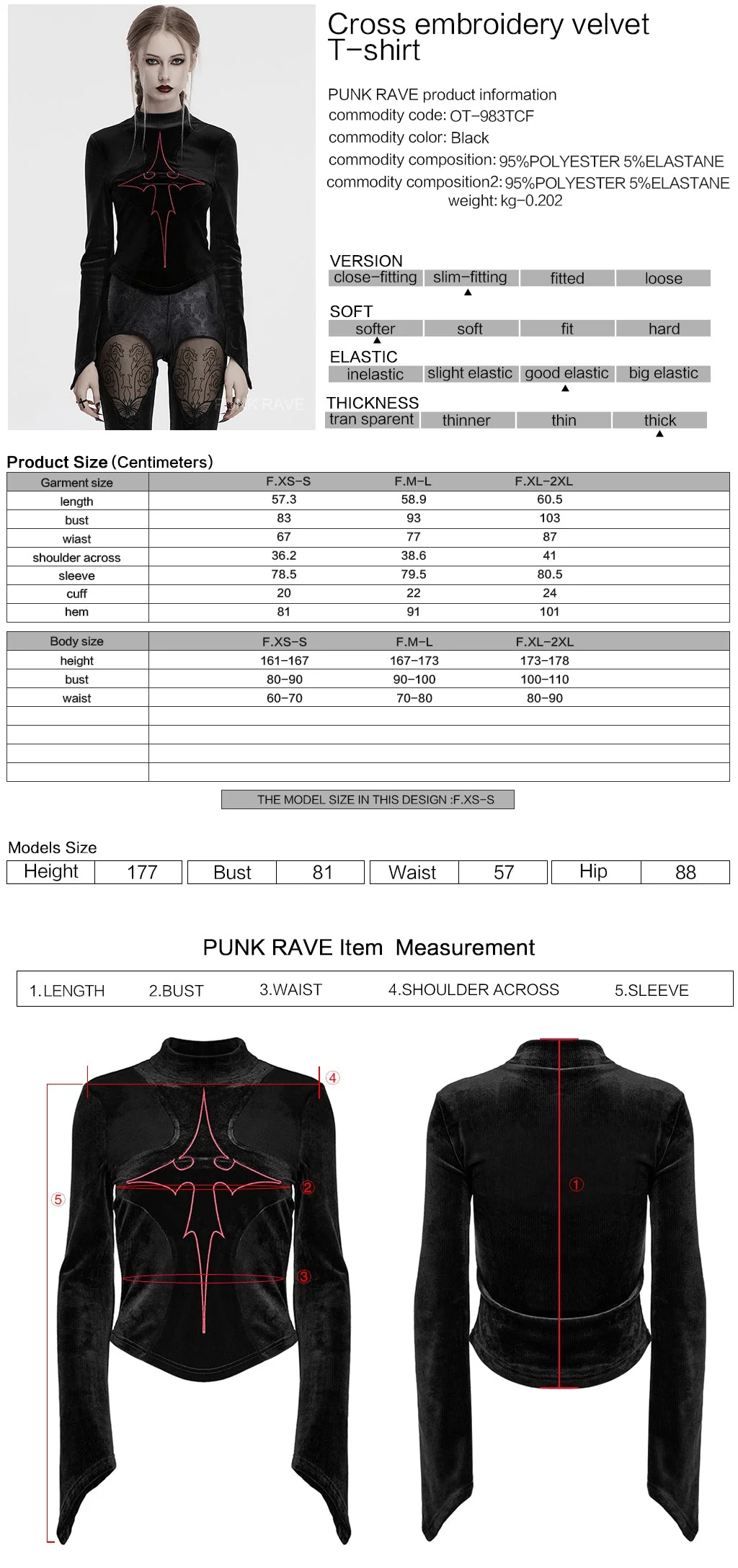 OT-983TCF Gothic T-Shirts Black Velvet Top Red Symbolic Design - Image 39