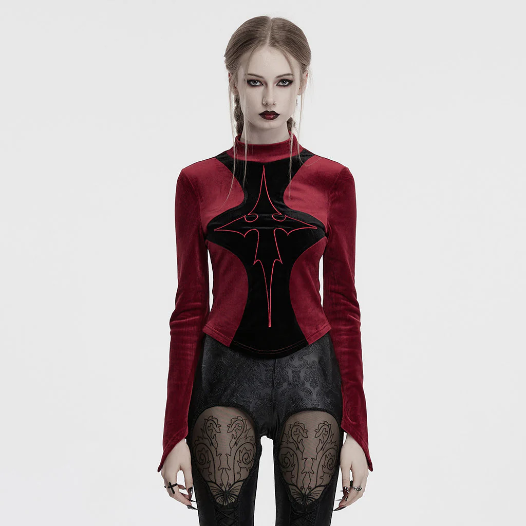 OT-983TCF Gothic T-Shirts Black Velvet Top Red Symbolic Design - Image 48