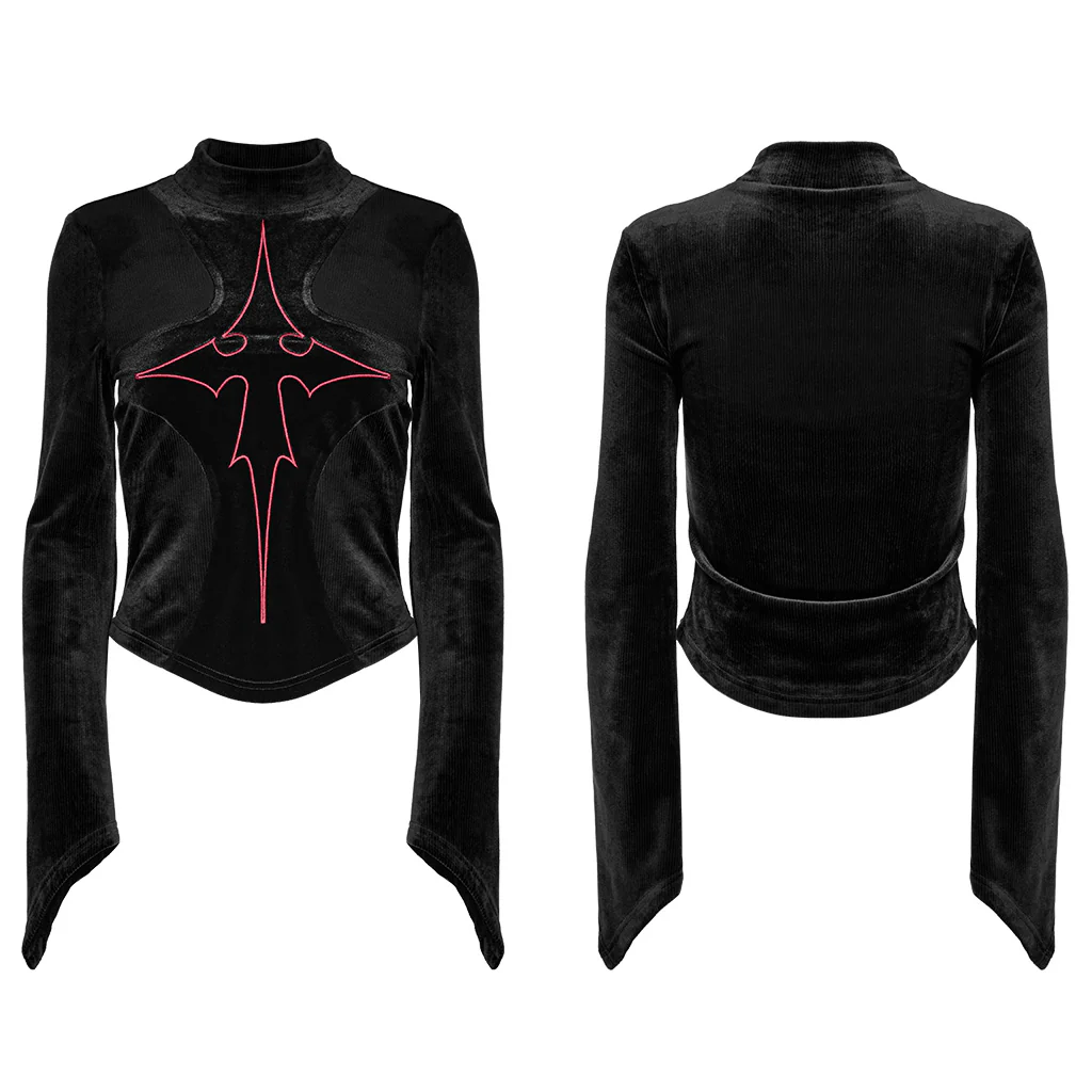 OT-983TCF Gothic T-Shirts Black Velvet Top Red Symbolic Design - Image 6