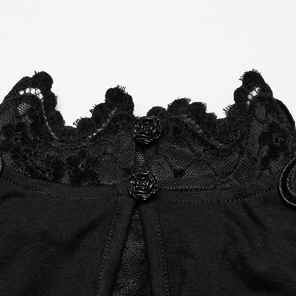 OT-988TCF Gothic Shirts Elegant Black Lace Drape Long Sleeve Top - Image 10