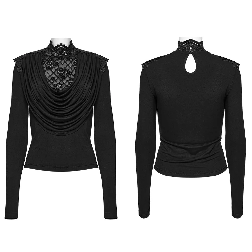 OT-988TCF Gothic Shirts Elegant Black Lace Drape Long Sleeve Top - Image 16