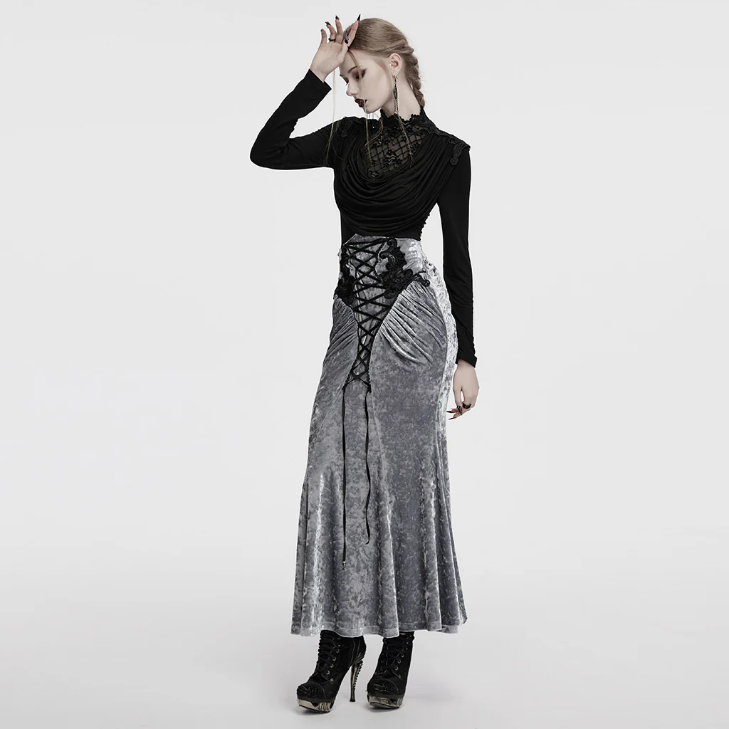 OT-988TCF Gothic Shirts Elegant Black Lace Drape Long Sleeve Top - Image 5