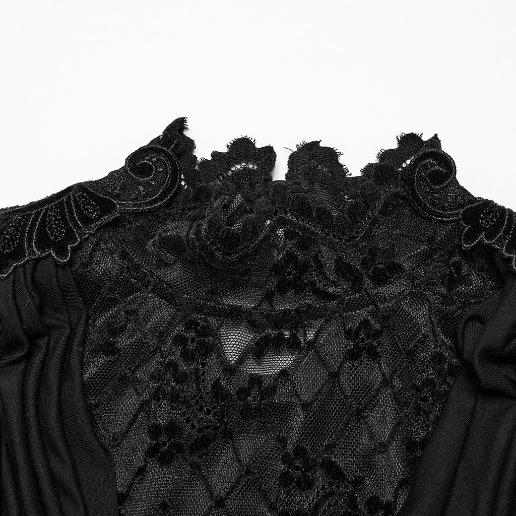 OT-988TCF Gothic Shirts Elegant Black Lace Drape Long Sleeve Top - Image 7