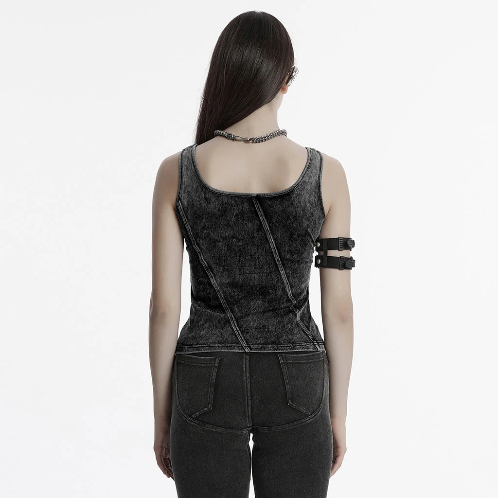 OT-989BXF Punk T-Shirts Cutout Design Arm Strap Top Grunge Style - Image 13