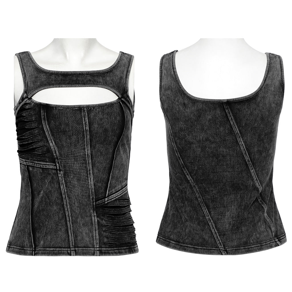 OT-989BXF Punk T-Shirts Cutout Design Arm Strap Top Grunge Style - Image 15