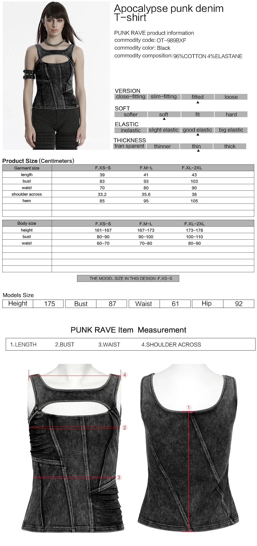 OT-989BXF Punk T-Shirts Cutout Design Arm Strap Top Grunge Style - Image 21