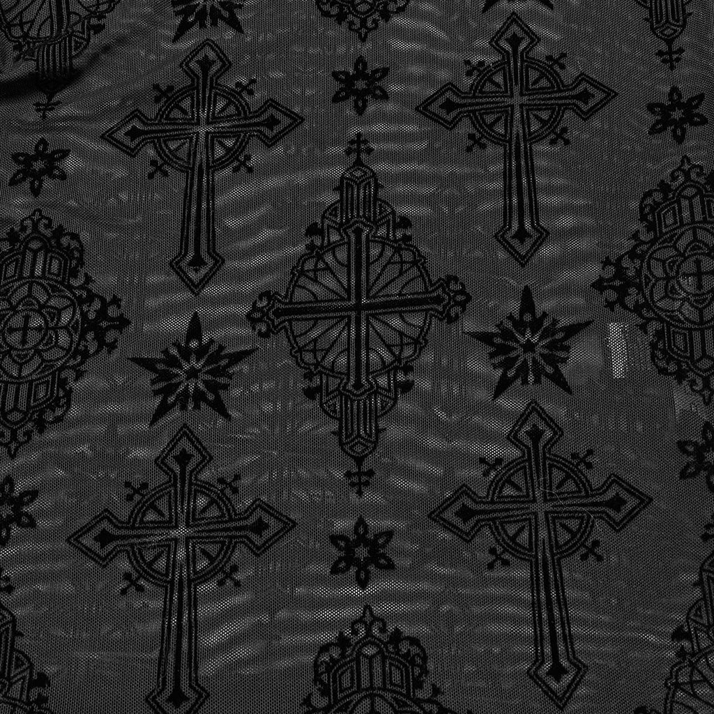 OT-990DQF Gothic Shirts Sheer Black Cross Embroidered Long Sleeve Top - Image 8
