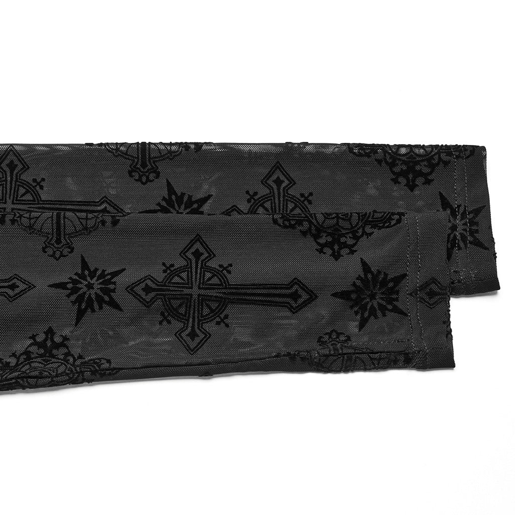 OT-990TCF Gothic T-Shirts Sheer Black Cross Pattern Long Sleeve - Image 8