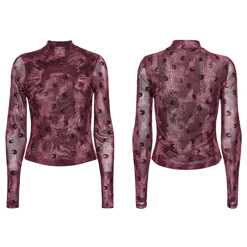 OT-993DQF Velvet Gothic T-Shirt Moon Cutout Design Long Sleeve Black - Image 17