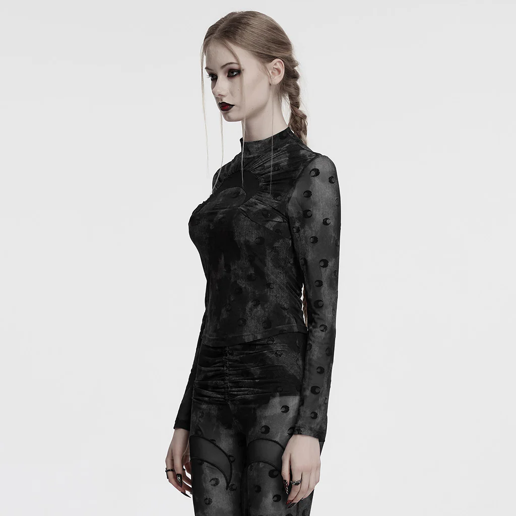 OT-993DQF Velvet Gothic T-Shirt Moon Cutout Design Long Sleeve Black - Image 24