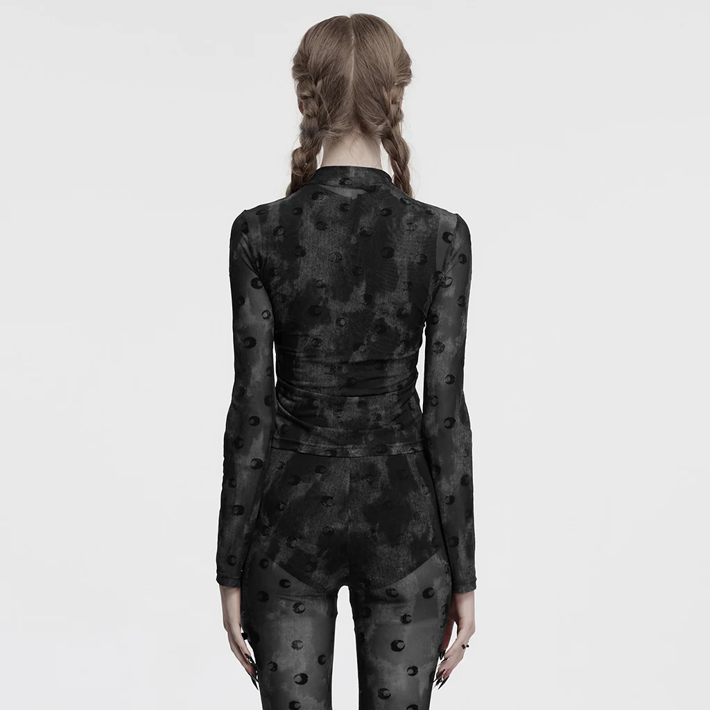 OT-993DQF Velvet Gothic T-Shirt Moon Cutout Design Long Sleeve Black - Image 25