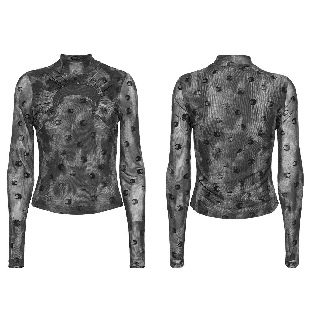 OT-993DQF Velvet Gothic T-Shirt Moon Cutout Design Long Sleeve Black - Image 27
