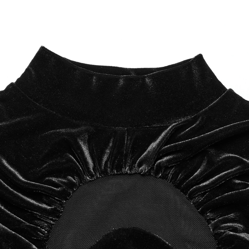 OT-993DQF Velvet Gothic T-Shirt Moon Cutout Design Long Sleeve Black - Image 7