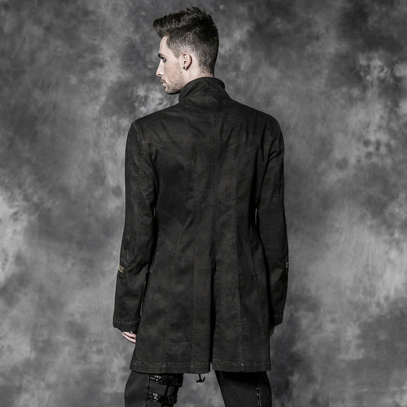Y-506 Oversize Long Sleeve Punk Coat With Three Zip Front For Men - Image 2