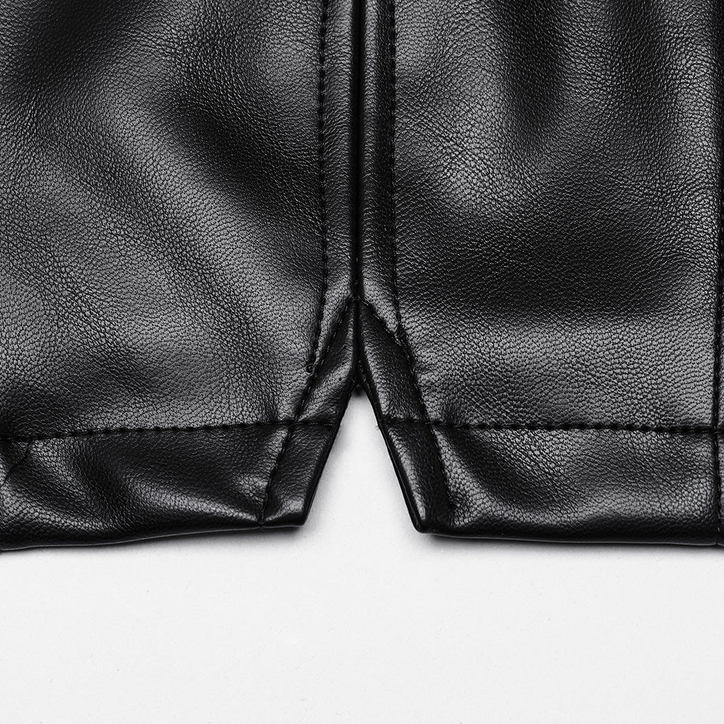 OY-1644MJF Sleek Black Faux Leather Punk Vests with Rivet Details - Image 26