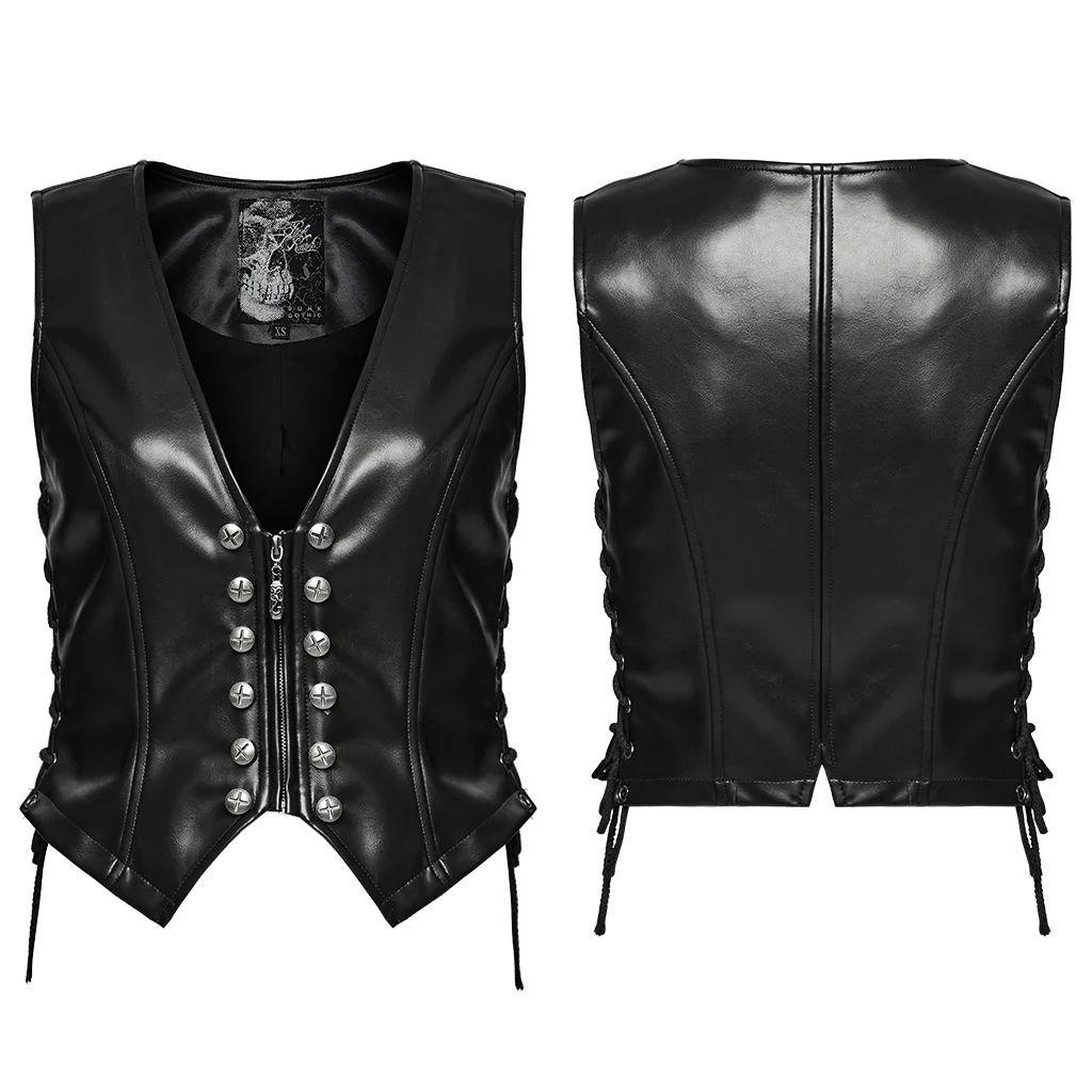 OY-1644MJF Sleek Black Faux Leather Punk Vests with Rivet Details - Image 6