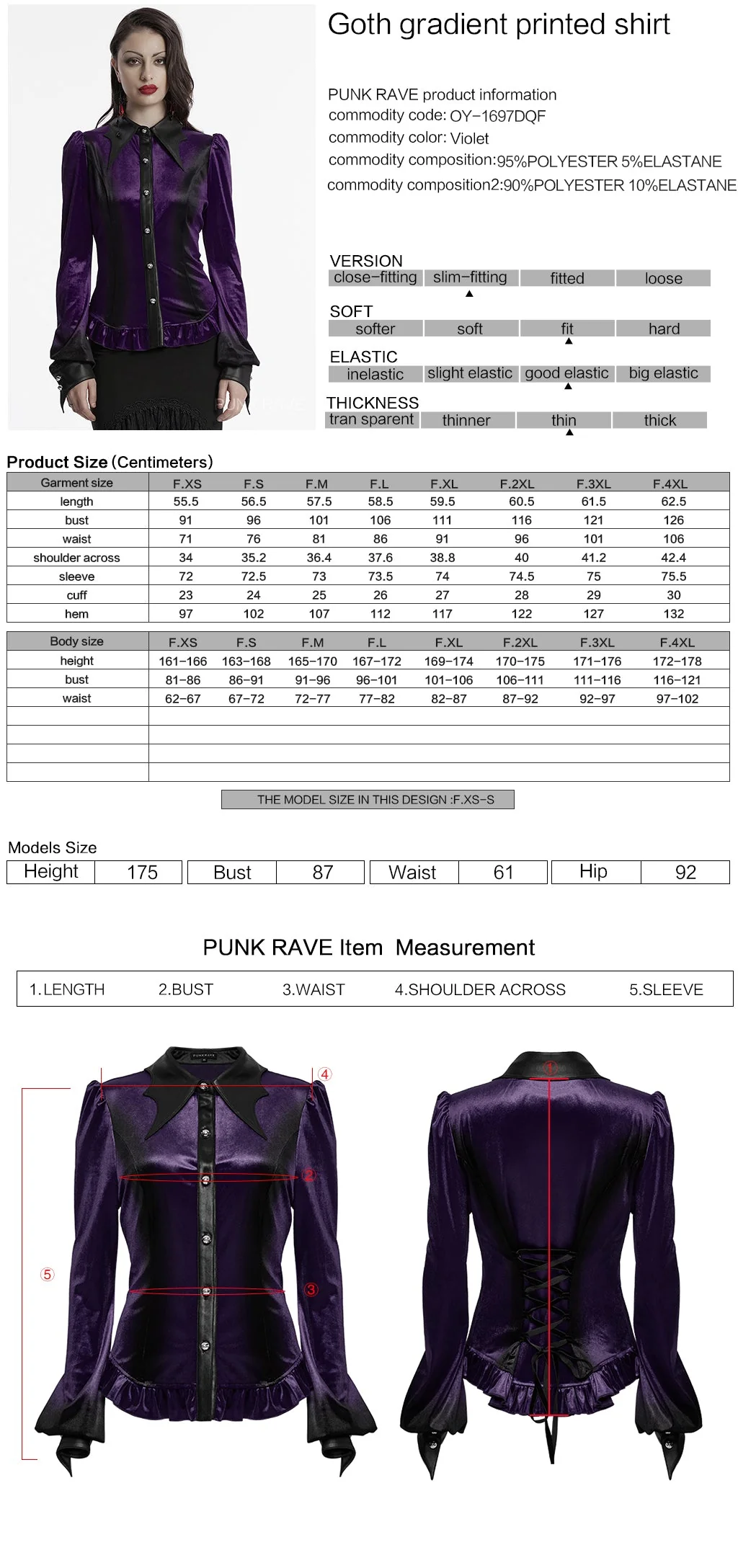 OY-1697DQF Velvet Gothic Shirts Vintage Collar Button Long Sleeve Top - Image 105