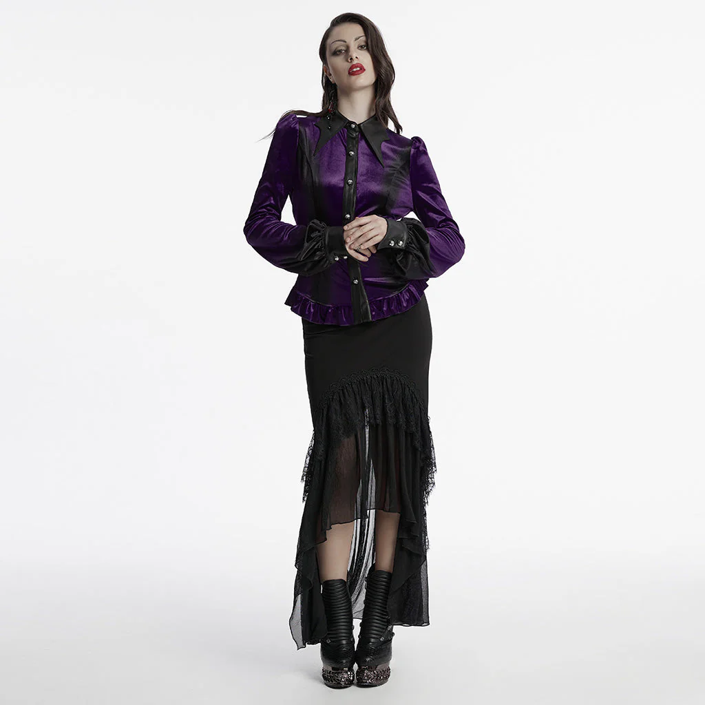 OY-1697DQF Velvet Gothic Shirts Vintage Collar Button Long Sleeve Top - Image 109