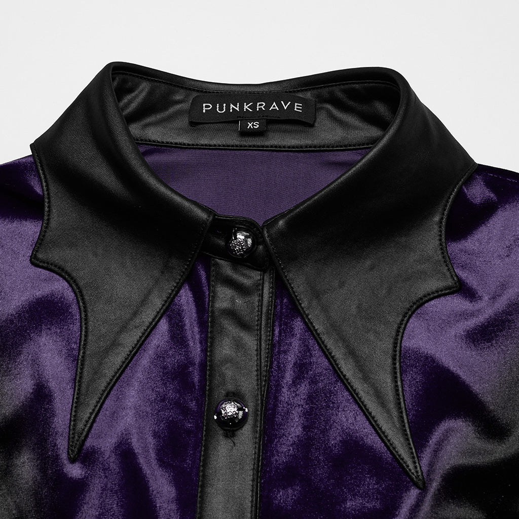OY-1697DQF Velvet Gothic Shirts Vintage Collar Button Long Sleeve Top - Image 111