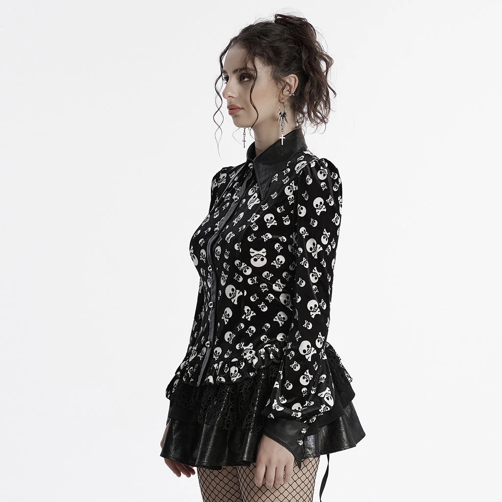 OY-1697DQF Velvet Gothic Shirts Vintage Collar Button Long Sleeve Top - Image 127