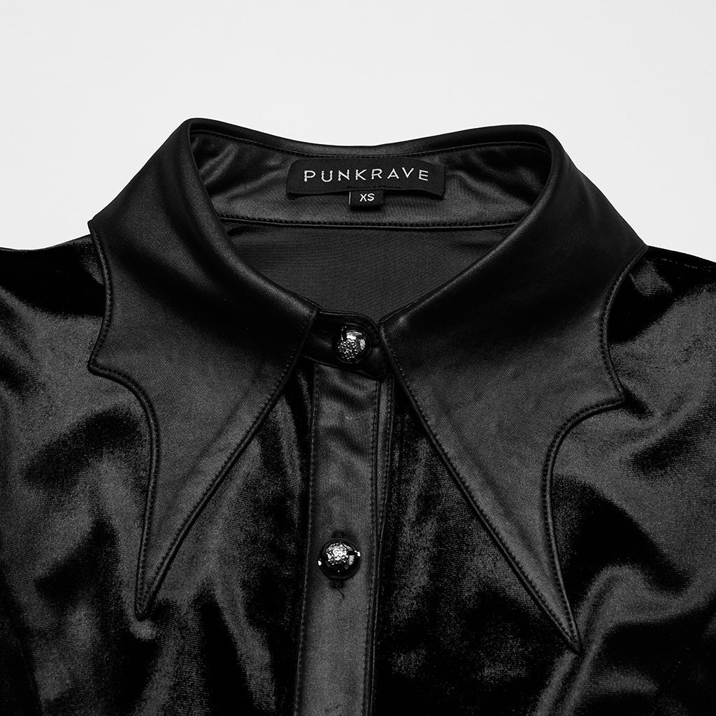 OY-1697DQF Velvet Gothic Shirts Vintage Collar Button Long Sleeve Top - Image 148