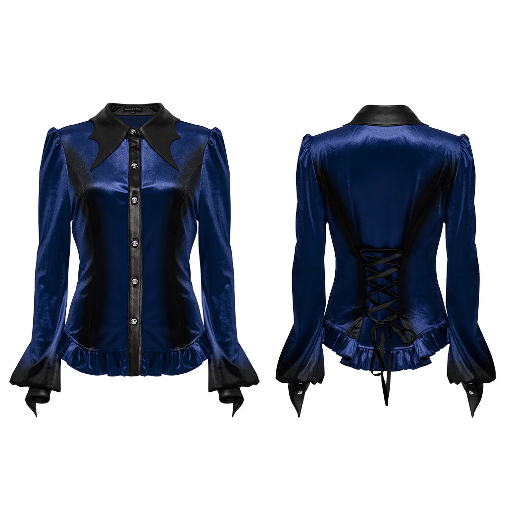 OY-1697DQF Velvet Gothic Shirts Vintage Collar Button Long Sleeve Top - Image 157