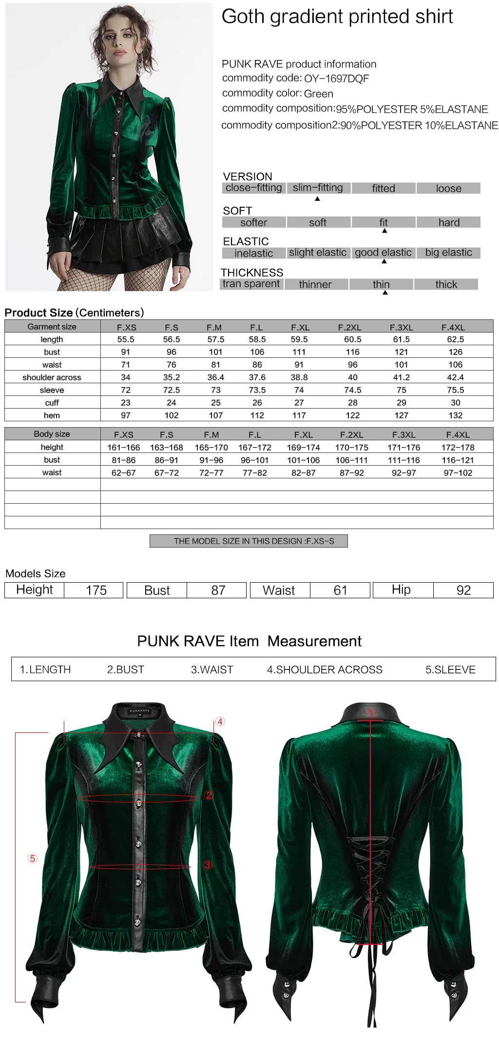 OY-1697DQF Velvet Gothic Shirts Vintage Collar Button Long Sleeve Top - Image 2