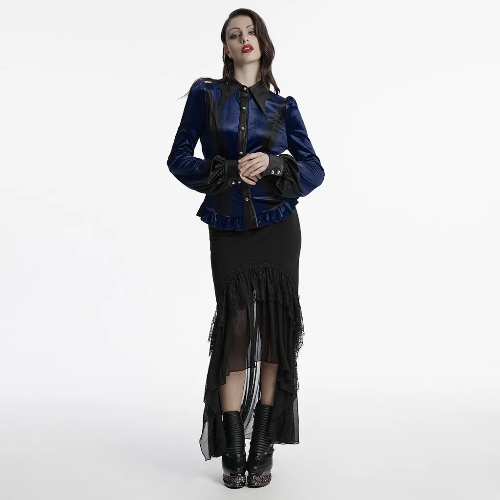 OY-1697DQF Velvet Gothic Shirts Vintage Collar Button Long Sleeve Top - Image 45
