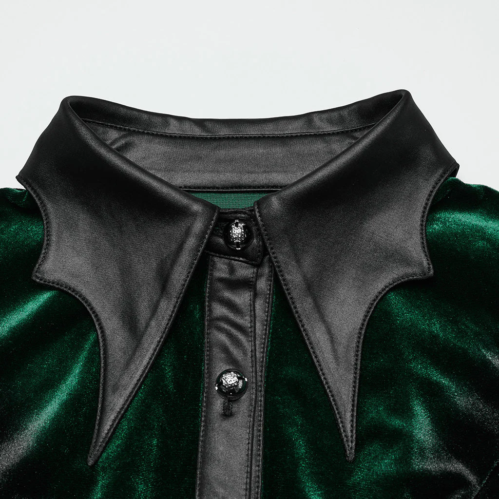 OY-1697DQF Velvet Gothic Shirts Vintage Collar Button Long Sleeve Top - Image 65