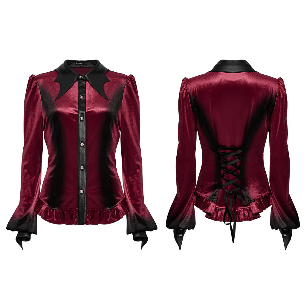 OY-1697DQF Velvet Gothic Shirts Vintage Collar Button Long Sleeve Top - Image 83